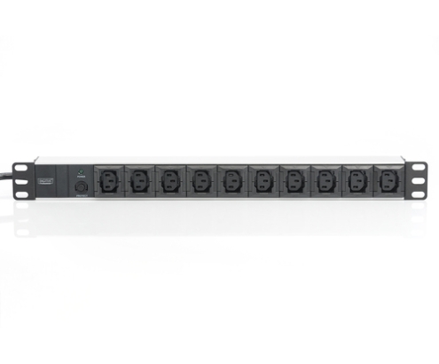 Digitus Regleta de enchufes con perfil de aluminio, 10 tomas, enchufe IEC C14 con cable de 2 m