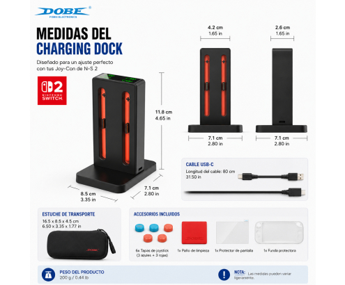 DOBE BASE DE CARGA MULTIPLE JOYCON NINTENDO SWITCH 2 6972520258763                                  