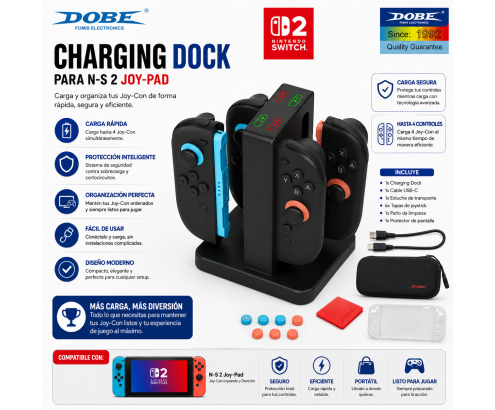 DOBE BASE DE CARGA MULTIPLE JOYCON NINTENDO SWITCH 2 6972520258763                                  