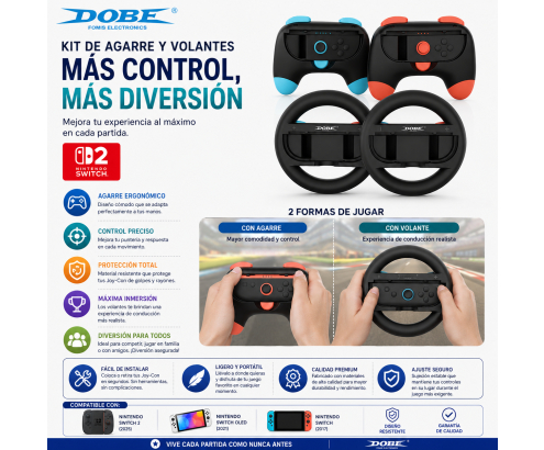DOBE KIT VOLANTE CON MANDOS NINTENDO SWITCH 2 6972520259012