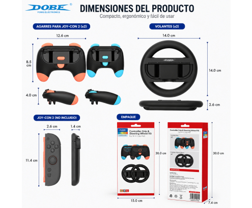 DOBE KIT VOLANTE CON MANDOS NINTENDO SWITCH 2 6972520259012