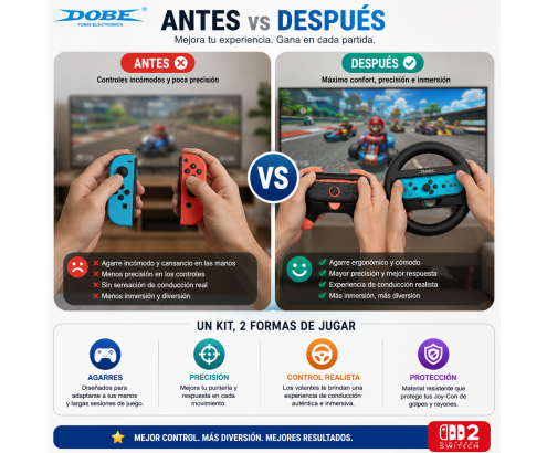 DOBE KIT VOLANTE CON MANDOS NINTENDO SWITCH 2 6972520259012