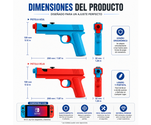 DOBE PACK ACCESORIO EMPUÑADURAS PISTOLA NINTENDO SWITCH 2 6972520258848