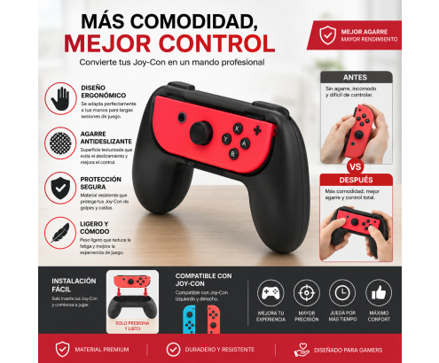 DOBE PACK CONTROLER GRIP CON AGARRE NEGRO NINTENDO SWITCH 2 6972520258565