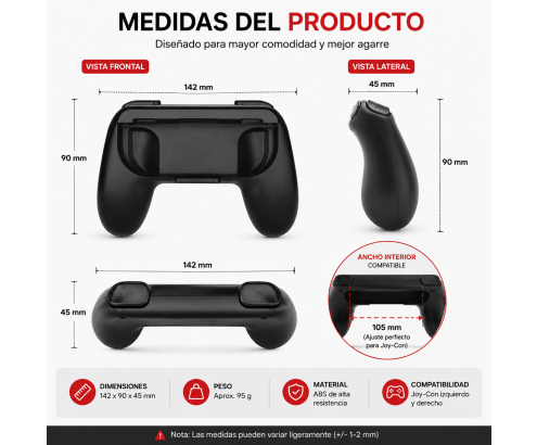 DOBE PACK CONTROLER GRIP CON AGARRE NEGRO NINTENDO SWITCH 2 6972520258565