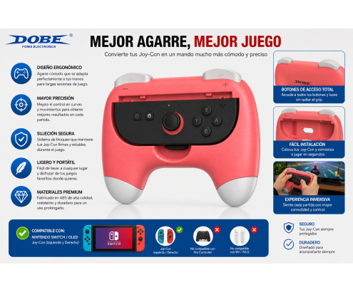 DOBE PACK CONTROLER GRIP CON AGARRE VERDE ROSA NINTENDO SWITCH 2 6972520258640