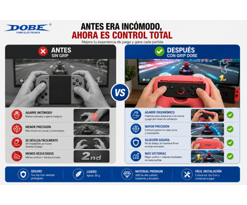 DOBE PACK CONTROLER GRIP CON AGARRE VERDE ROSA NINTENDO SWITCH 2 6972520258640