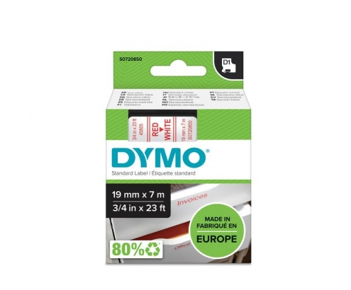 DYMO D1 - Etiquetas estándar - Rojo sobre blanco - 19mm x 7m