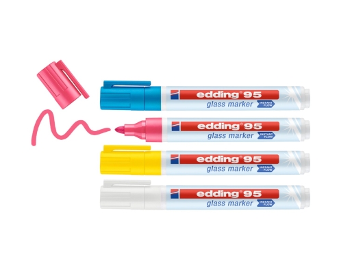 Edding 95 Glass marcador 4 pieza(s) Punta redonda Azul, Rosa, Blanco, Amarillo
