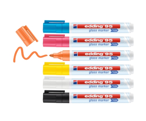 Edding 95 Glass marcador 6 pieza(s) Punta redonda Negro, Azul, Naranja, Rosa, Blanco, Amarillo