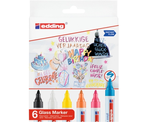 Edding 95 Glass marcador 6 pieza(s) Punta redonda Negro, Azul, Naranja, Rosa, Blanco, Amarillo