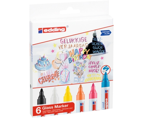 Edding 95 Glass marcador 6 pieza(s) Punta redonda Negro, Azul, Naranja, Rosa, Blanco, Amarillo