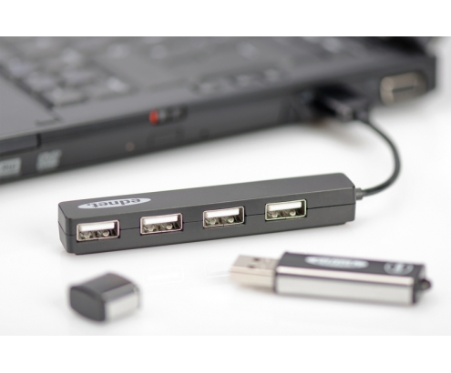 Ednet HUB de interfaz USB 2.0 ports 4, 480 Mbit/s Negro