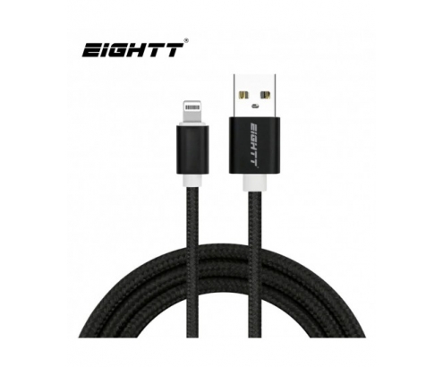 Eightt Cable USB a Lightning 1m trenzado de Nylon Negro. Carcasa de aluminio ECI-2B