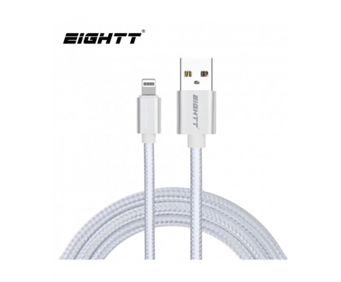 Eightt Cable USB a Lightning 1m trenzado de Nylon Plata. Carcasa de aluminio