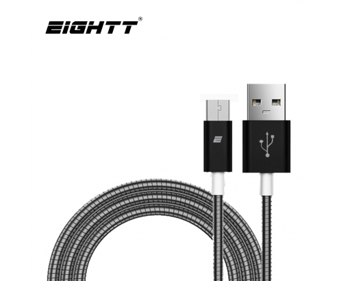 Eightt Cable USB a MicroUSB 1Mts trenzado de Nylon Negro. Carcasa de aluminio