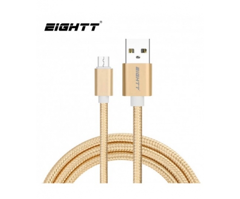 Eightt Cable USB a MicroUSB 1Mts trenzado de Nylon Oro. Carcasa de aluminio