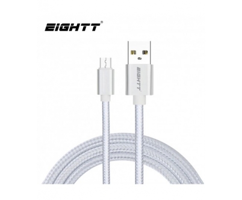 Eightt Cable USB a MicroUSB 1Mts trenzado de Nylon Plata. Carcasa de aluminio