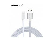 Eightt Cable USB a MicroUSB 1Mts trenzado de Nylon Plata. Carcasa de a...