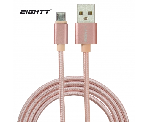 Eightt Cable USB a MicroUSB 1Mts trenzado de Nylon Rosa. Carcasa de aluminio