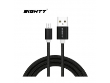 Eightt Cable USB a MicroUSB 2Mts trenzado de Nylon Negro. Carcasa de a...