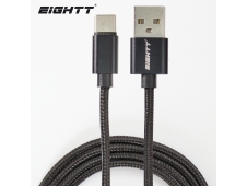 Eightt Cable USB a Type C 1Mts trenzado de Nylon Negro. Carcasa de alu...