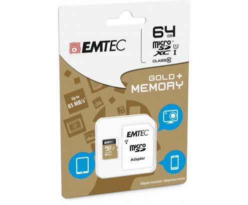 Emtec memoria microsd class10 gold+ memoria microsdxc 64gb negro oro