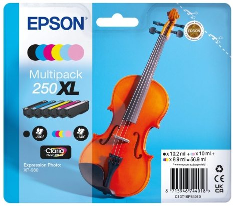 Epson 250XL Violin Claria Photo HD cartucho de tinta 6 pieza(s) Original Alto rendimiento (XL) Negro, Cian, Cian claro, Magenta claro, Magenta, Amaril