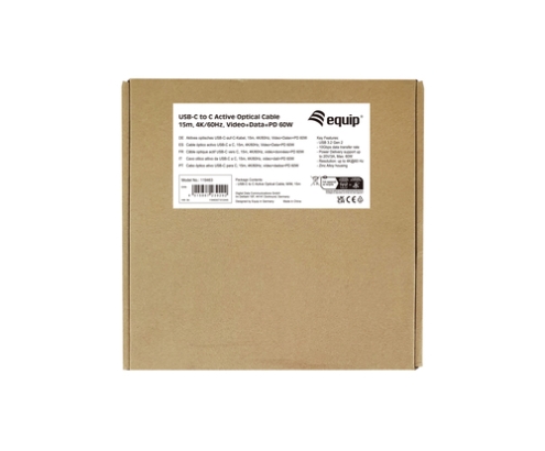 Equip 119463 Cable óptico activo USB-C a C, M/M, 15m, PD 60W, 4K/60Hz, 10Gbps, Vídeo+Datos+PD