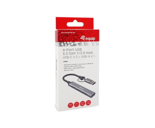 Equip 128969 hub de interfaz USB 3.2 Gen 1 (3.1 Gen 1) Type-C 5000 Mbit/s Gris