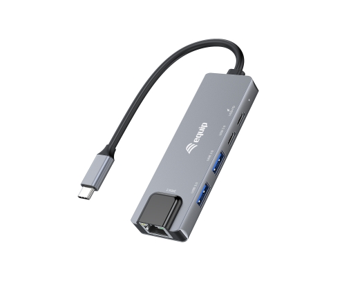 Equip 133496 Adaptador multifunción 5 en 1, 2,5 GbE, USB-A x 2, USB-C x 1, USB-C , 100 W USB PD