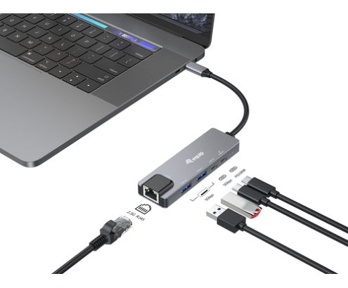 Equip 133496 Adaptador multifunción 5 en 1, 2,5 GbE, USB-A x 2, USB-C x 1, USB-C , 100 W USB PD