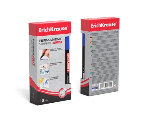 ErichKrause P-100 marcador permanente Punta redonda Azul 12 pieza(s)