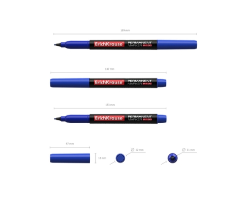 ErichKrause P-100 marcador permanente Punta redonda Azul 12 pieza(s)