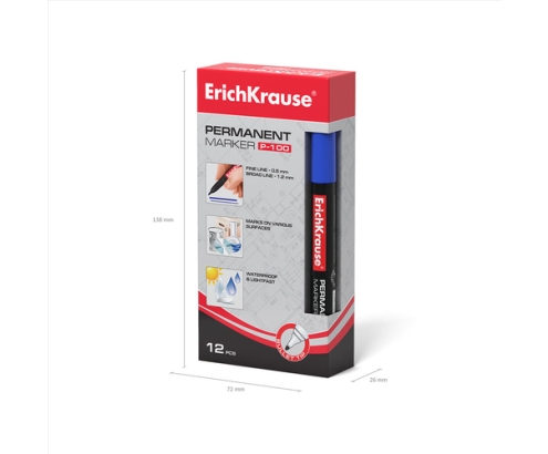 ErichKrause P-100 marcador permanente Punta redonda Azul 12 pieza(s)