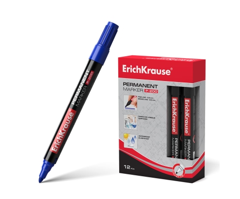 ErichKrause P-200 marcador permanente Punta redonda Azul 12 pieza(s)