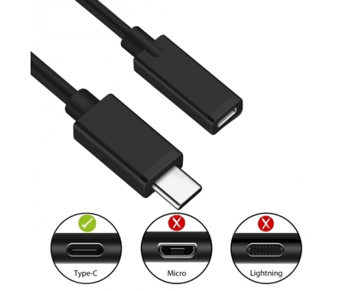 Ewent Cable USB C Macho/USB C Hembra 1,8 m Negro