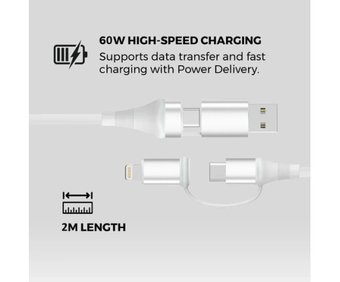 Ewent EC1076 cable USB USB 2.0 2 m USB A/USB C USB C/Lightning 0,48 Gbit/s 60 W Blanco
