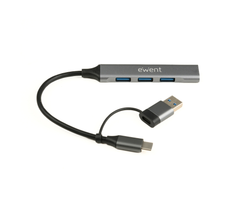 Ewent EW1154 hub de interfaz USB 3.2 Gen 1 (3.1 Gen 1) Type-A + Type-C Gris