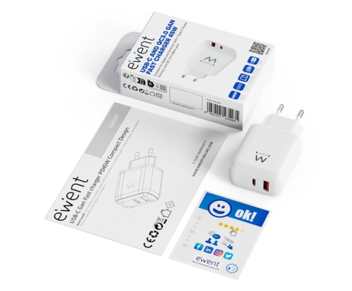 Ewent EW1329 cargador de dispositivo móvil Universal Blanco Corriente alterna Carga rápida Interior