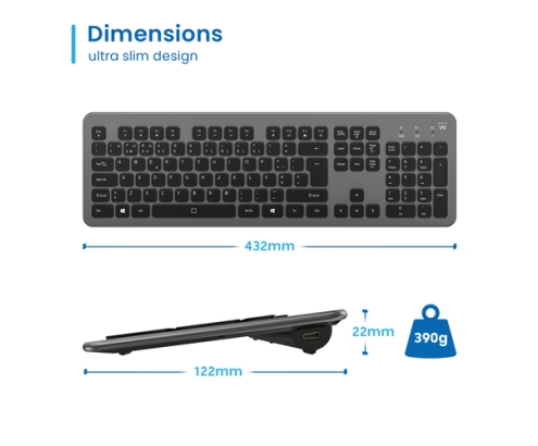 Ewent EW3296 teclado Universal RF inalámbrica + USB QWERTY Español Negro, Gris