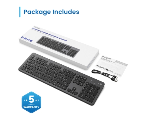 Ewent EW3296 teclado Universal RF inalámbrica + USB QWERTY Español Negro, Gris