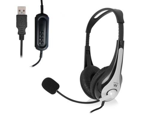 Ewent EW3565 auricular y casco Auriculares Alámbrico Diadema Llamadas/Música USB tipo A Negro, Blanco