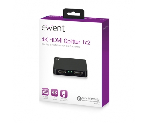 EWENT EW3720 SPLITTER HDMI DE 1 A 2 4K A 30HZ USB POWERED NEGRO
