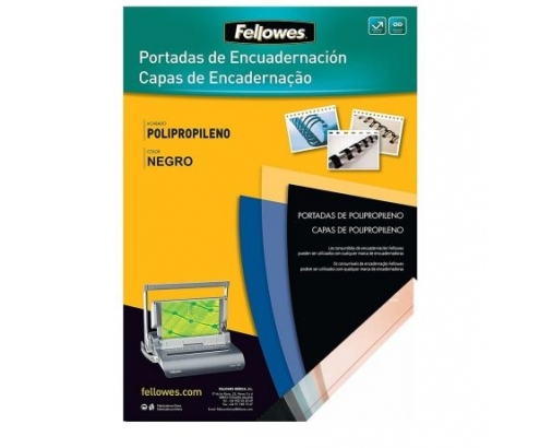 FELLOWES 54772 PACK DE 100 PORTADAS DE POLIPROPILENO NEGRAS TAMAÍ‘O A4 500 MICRAS