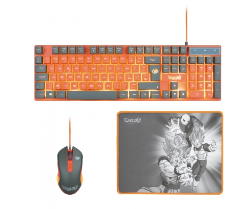 FR-TEC PC Dragon Ball Super PACK Keyboard + Mouse + Mousepad teclado Ratón incluido USB Gris, Naranja