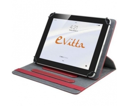 Funda tablet evitta universal 9p a 10.1p rotacion 360 interior atorciopelado sistema banda ancha rojo EVUN000038