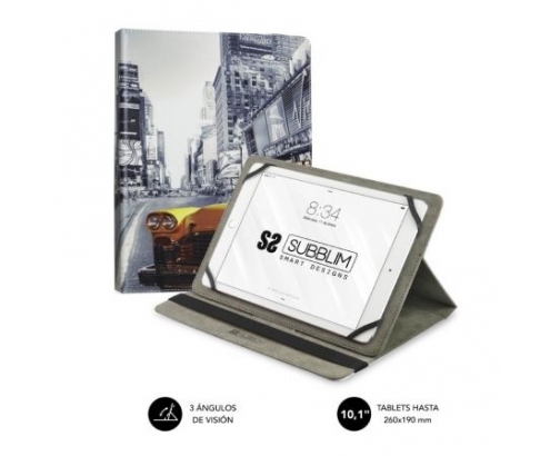 FUNDA TABLET SUBBLIM UNIVERSAL TRENDY NY TAXI PARA TABLET HASTA 10.1P ROTACION 360 EXTERIOR SIMIL PIEL INTERIOR ATERCIOPELADO SUB-CUT-4TC007
