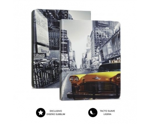 FUNDA TABLET SUBBLIM UNIVERSAL TRENDY NY TAXI PARA TABLET HASTA 10.1P ROTACION 360 EXTERIOR SIMIL PIEL INTERIOR ATERCIOPELADO SUB-CUT-4TC007