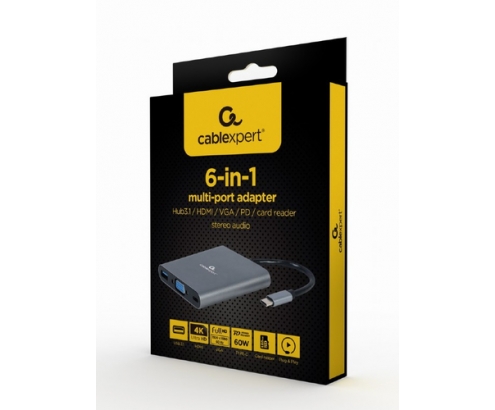 Gembird A-CM-COMBO6-01 hub de interfaz USB 3.2 Gen 1 (3.1 Gen 1) Type-C 5000 Mbit/s Gris